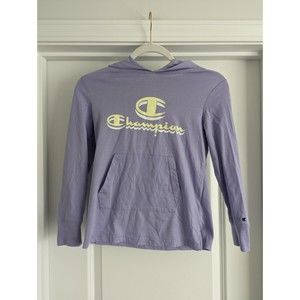 Champion T-Shirt Girls M Hoodie Light Purple Graphic Tee Long Sleeves Pullover